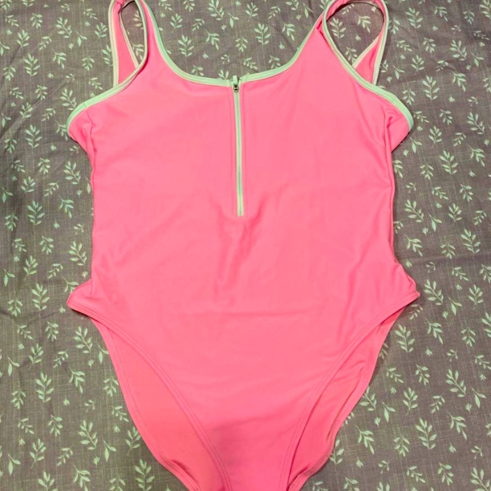 Old navy Pink and white zipper one piece swimsuit